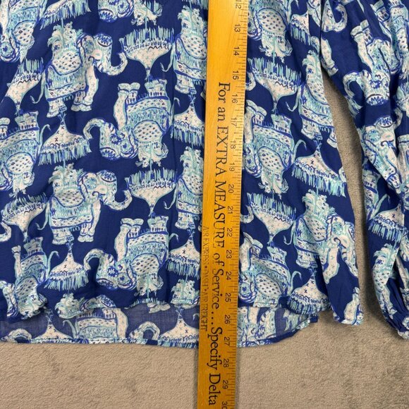 Lilly Pulitzer Womens Elephant Rayon V-Neck Blouse Shirt Lightweight Long Sleeve - Picture 6 of 7